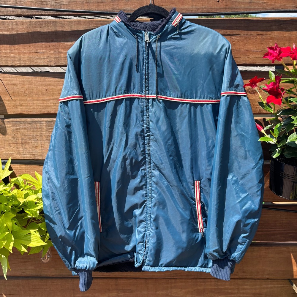 60s Silton Jacket Men Large Blue Vintage Sherpa Lined Stripe Windbreaker Talon